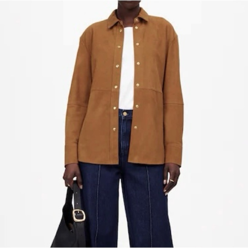 NWT Madewell Suede Straight-Hem Button-Up Shirt Jacket in 100% Leather Size L